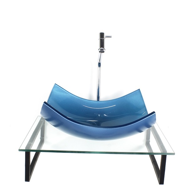 Kit Cuba De Vidro Retangular 10mm Azul Com Tampo 50cm Incolor