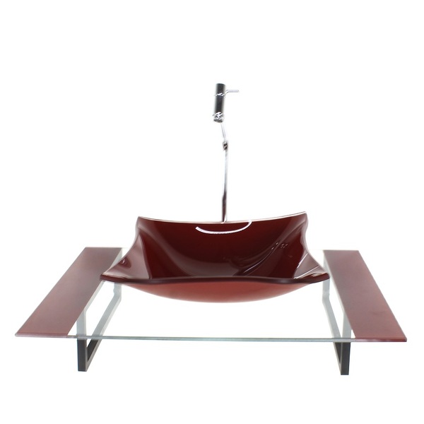 Kit Cuba De Vidro Retangular Com Tampo 60cm Vermelho Cereja E