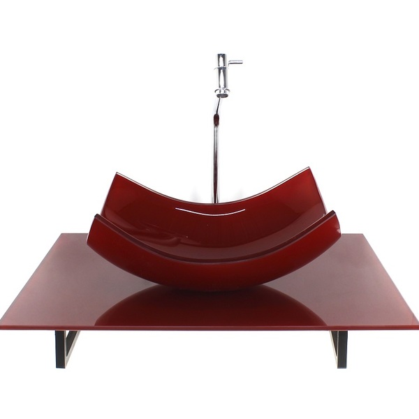 Kit Cuba De Vidro Retangular Curvada Com Tampo 60cm Vermelho