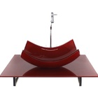 Kit Cuba De Vidro Retangular Curvada Com Tampo 60cm Vermelho