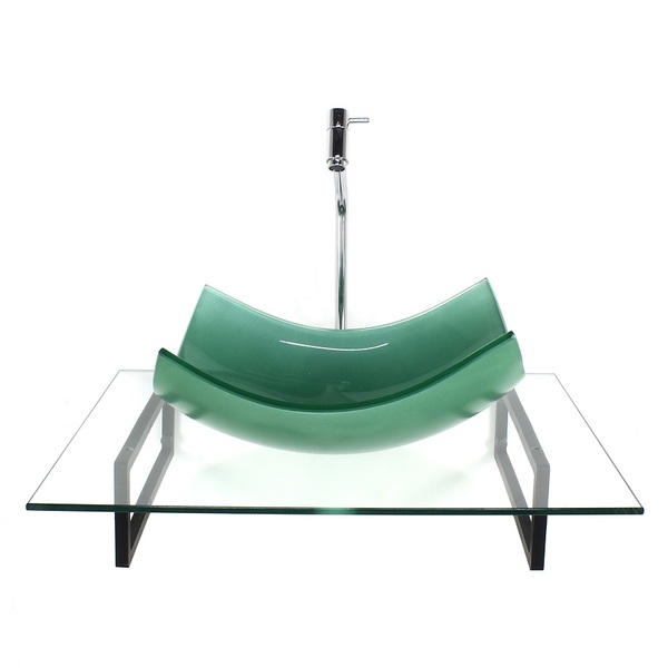 Kit Cuba De Vidro Retangular Curvada Verde Com Tampo 60cm Inc