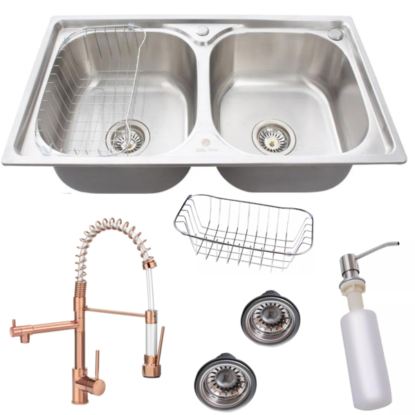 Kit Cuba Dupla Inox 304 78x43 Torneira Monocomando Pia Cozinha