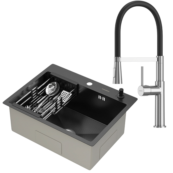 Kit Cuba Gourmet Mônaco Preto Aço Inox 304 E Torneira Gourmet