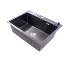 Kit Cuba Inox Quadra Preta 60 X 45 Cm Com Válvula Acessórios