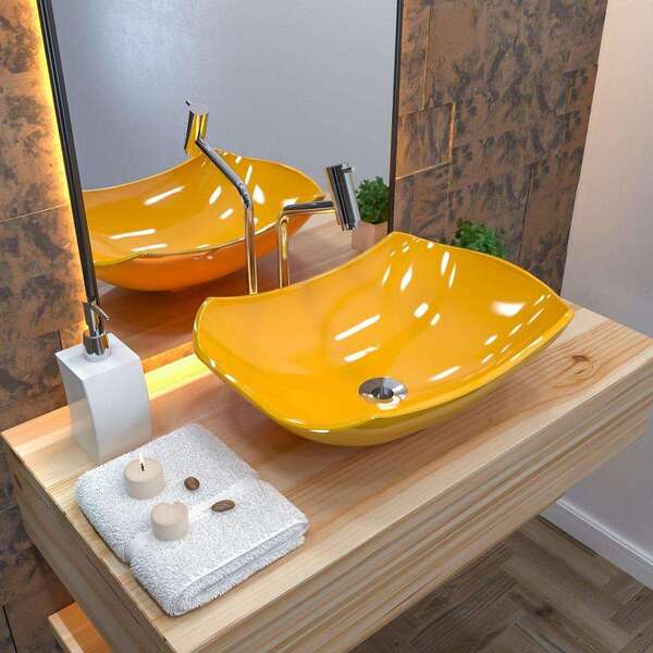 Kit Cuba L42 Com Torneira Link 1062 Metal 1/4 Volta Amarelo