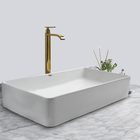 Kit Cuba Pia Louça Cerâmica Banheiro C/ Torn E Vál Dourada 2