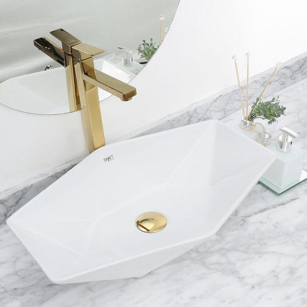 Kit Cuba Pia Louça Cerâmica Banheiro C/ Torn E Vál Dourada 8