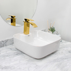 Kit Cuba Pia Louça Cerâmica Banheiro C/torn E Vál Dourada 46