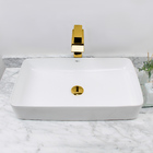 Kit Cuba Pia Louça Cerâmica Banheiro C/torn E Vál Dourada 56