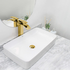 Kit Cuba Pia Louça Cerâmica Banheiro C/torn E Vál Dourada 56