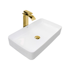 Kit Cuba Pia Louça Cerâmica Banheiro C/torn E Vál Dourada 56