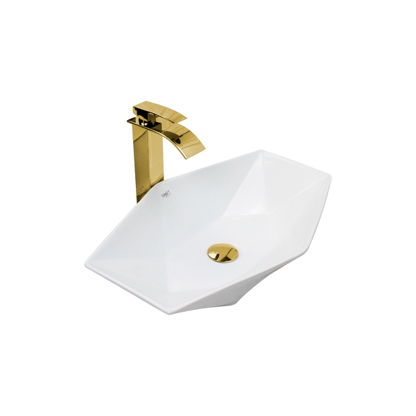 Kit Cuba Pia Louça Cerâmica Banheiro C/torn E Vál Dourada 73