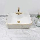 Kit Cuba Pia Louça Cerâmica Banheiro C/torn E Vál Dourada 87