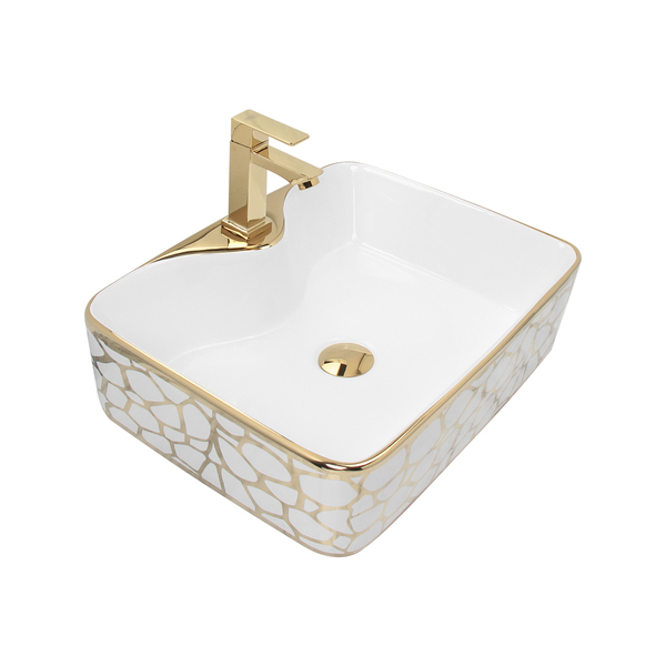 Kit Cuba Pia Louça Cerâmica Banheiro C/torn E Vál Dourada 87