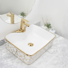 Kit Cuba Pia Louça Cerâmica Banheiro C/torn E Vál Dourada 87