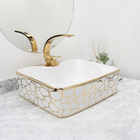 Kit Cuba Pia Louça Cerâmica Banheiro C/torn E Vál Dourada 89