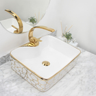 Kit Cuba Pia Louça Cerâmica Banheiro C/torn E Vál Dourada 89