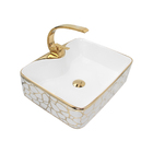 Kit Cuba Pia Louça Cerâmica Banheiro C/torn E Vál Dourada 89