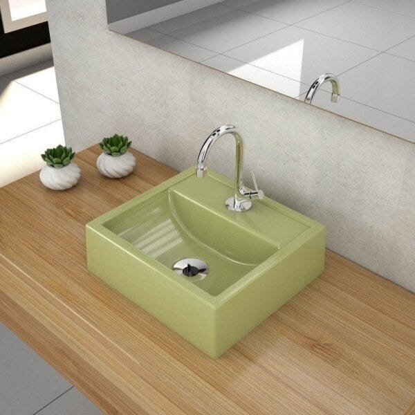 Kit Cuba Q32 Com Torneira 1198 Metal 1/4 Volta Verde Acqua