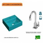 Kit Cuba Q32 Com Torneira Luxo 1195 Metal 1/4 Volta Azul Turq
