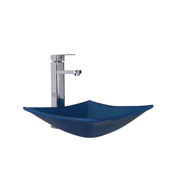 Kit Cuba Quadrada Azul + Torneira Absolute Cromada + Válvula