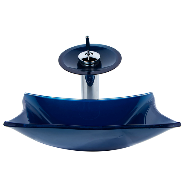 Kit Cuba Quadrada Azul + Torneira Cascata + Válvula