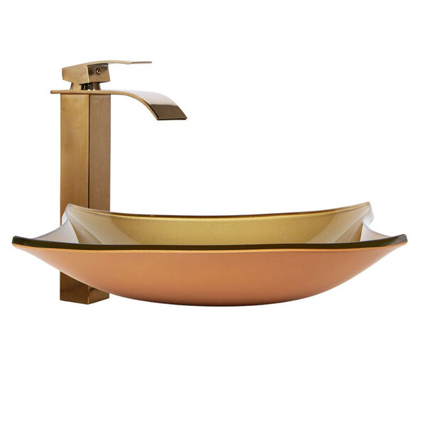 Kit Cuba Quadrada Dourado + Torneira Cascata Metal Dourada +