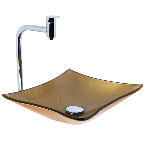 Kit Cuba Quadrada Dourado + Torneira Link + Válvula