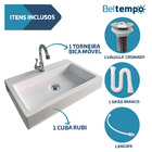 Kit Cuba Rubi + Torneira Bica Móvel + Válvula + Sifão + Engat