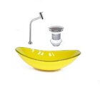 Kit Cuba Vidro Oval 47cm Torneira E Válvula Amarelo