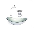 Kit Cuba Vidro Oval 47cm Torneira E Válvula Prata