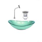 Kit Cuba Vidro Oval 47cm Torneira E Válvula Verde