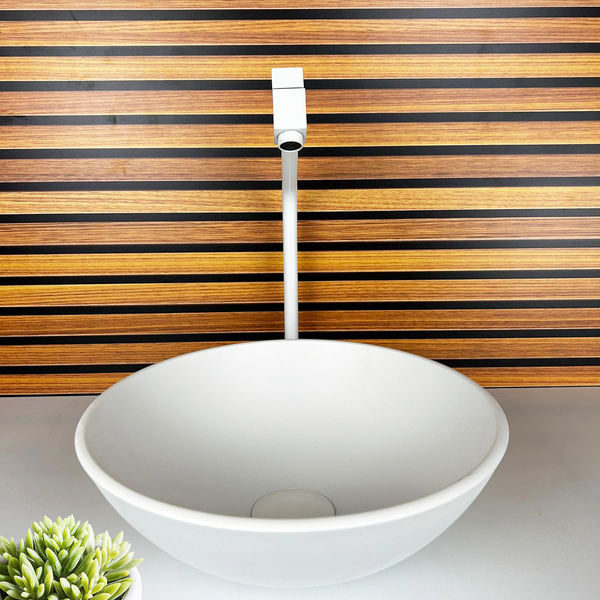 Kit Cuba Vidro Redonda 30cm + Torneira + Valvula Branco Fosco