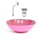 Kit Cuba Vidro Redonda 31cm Torneira E Válvula Rosa