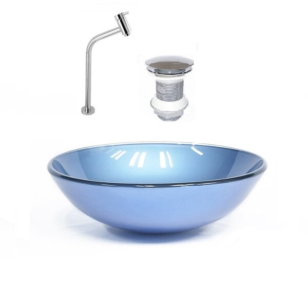 Kit Cuba Vidro Redonda 35cm Torneira + Válvula Azul