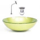 Kit Cuba Vidro Redonda 35cm Torneira + Válvula Verde Oliva