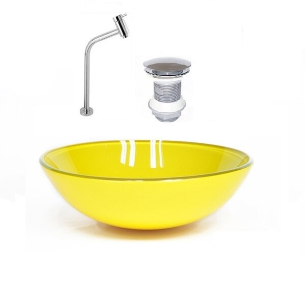 Kit Cuba Vidro Redonda 42cm Torneira E Válvula Amarelo