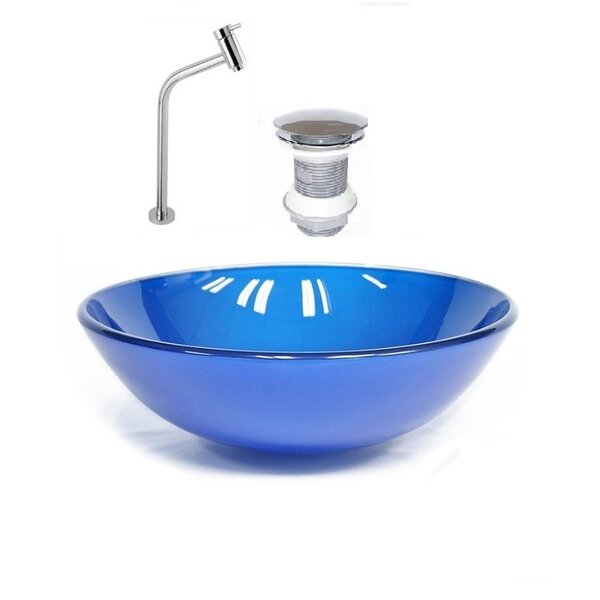 Kit Cuba Vidro Redonda 42cm Torneira E Válvula Azul Escuro