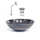 Kit Cuba Vidro Redonda 42cm Torneira E Válvula Grafite