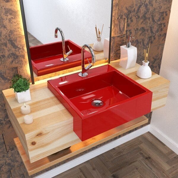 Kit Cuba Xq395 Torneira 1198 Metal 1/4 Volta Compace Vermelho