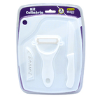 Kit Culinário 3 Peças Com Faca Descascador E Tabua