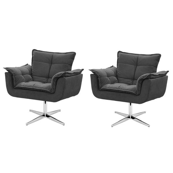 Kit De 2 Cadeiras Decorativa Opala Cinza Escuro Base Giratória