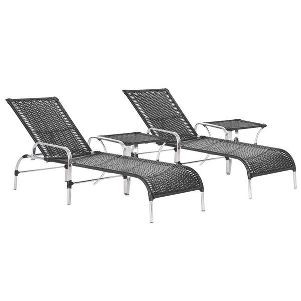 Kit De 2 Espreguiçadeira Em Aluminio E Fibra Catar Com 2 Mesa