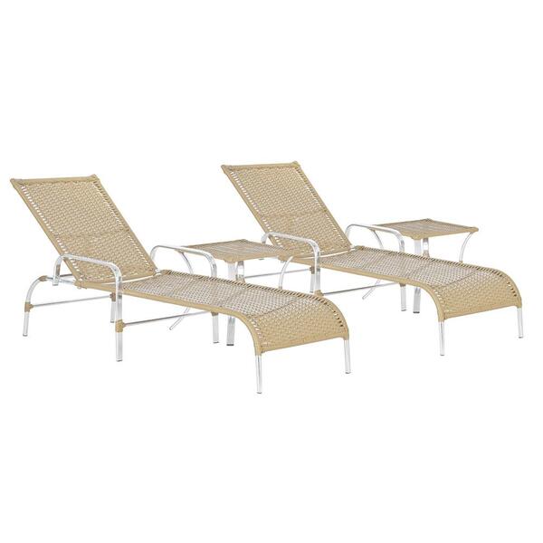 Kit De 2 Espreguiçadeira Em Aluminio E Fibra Catar Com 2 Mesa