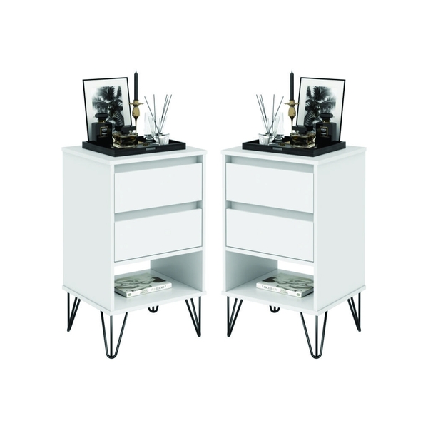 Kit De 2 Mesas De Cabeceira Jasmin Pés Em Ferro Branco