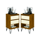 Kit De 2 Mesas De Cabeceira Jasmin Pés Em Ferro Freijo Off Wh