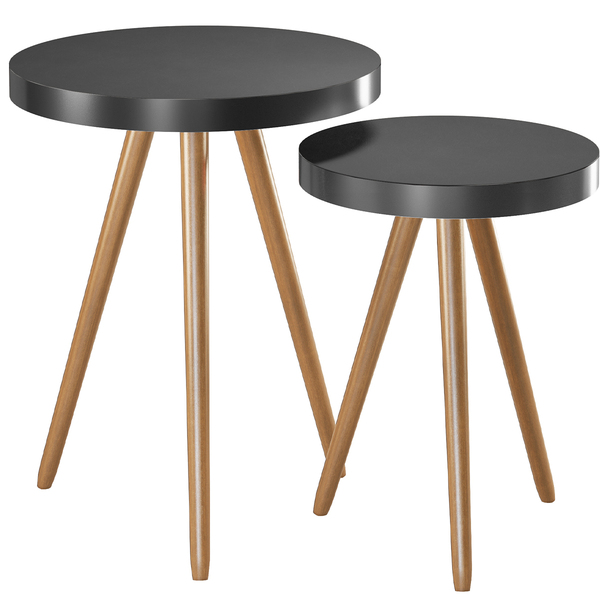 Kit De 2 Mesas Decorativas Malaga Preto Salaone