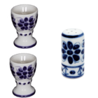 Kit De 2 Porta Ovos E Um Saleiro  De Porcelana  Feito E Pinta