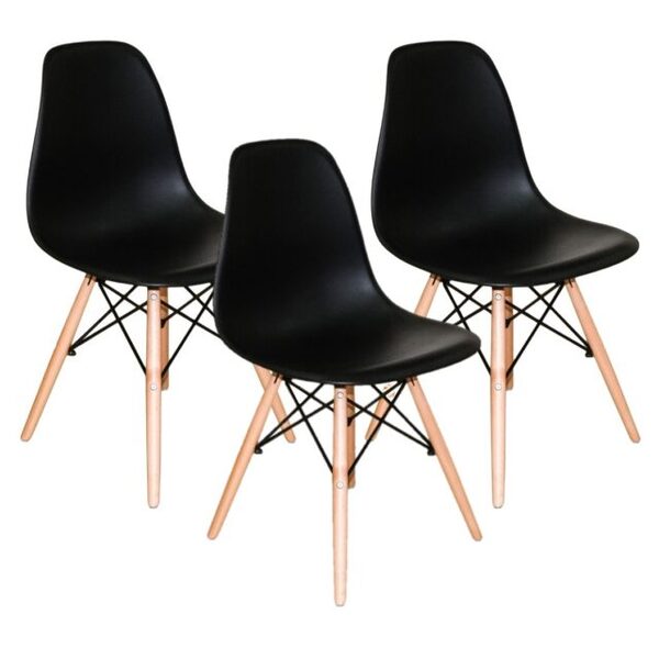 Kit De 3 Cadeiras Eiffel Eames Preta Base Madeira