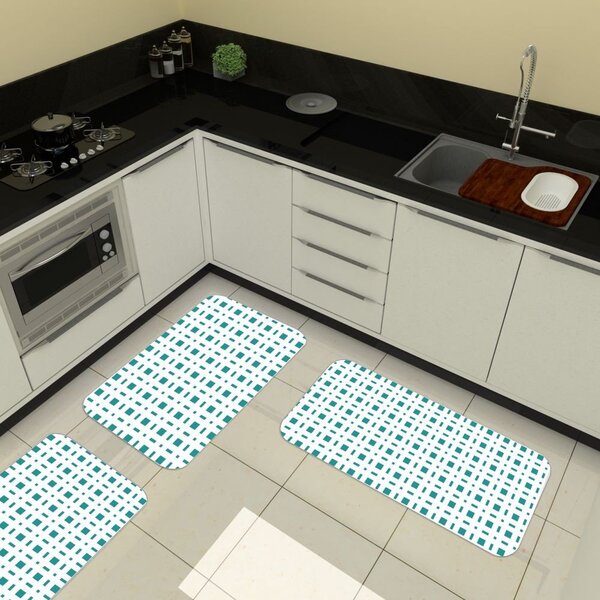 Kit De 3 Tapetes Emborrachados Para Cozinha Quadrados